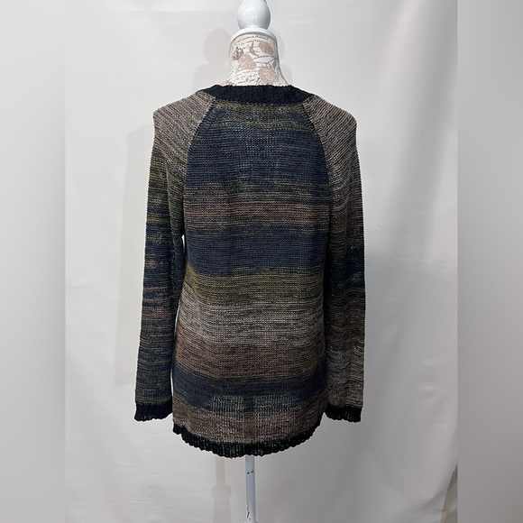 CURIO NY‎ Black and taupe blended open knit sweater size L - Picture 4 of 13
